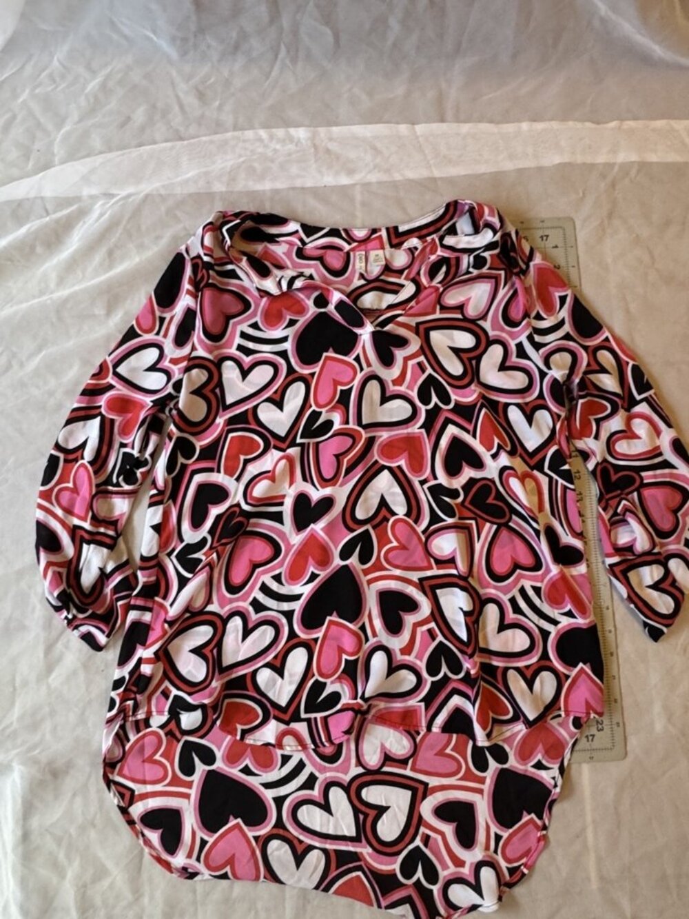 Cato Heart Print Hi-Low Blouse Size M Pink Red